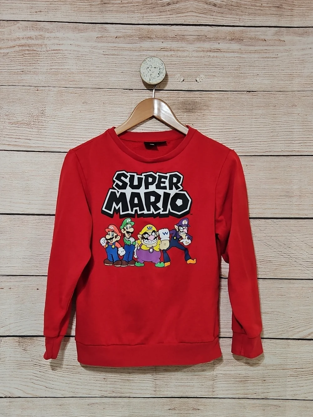 Nintendo Super Mario Red Graphic Kids Crewneck Sweatshirt Large